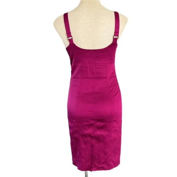 Vintage CUE hot pink stretch satin pencil Dress body-con - Picture 6 of 8